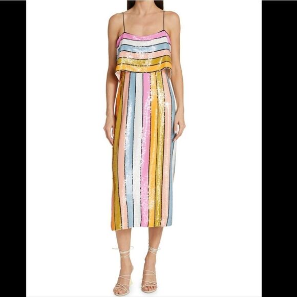 Veronica Beard Ivanna Striped Sequin Midi-Dress - Picture 2 of 7
